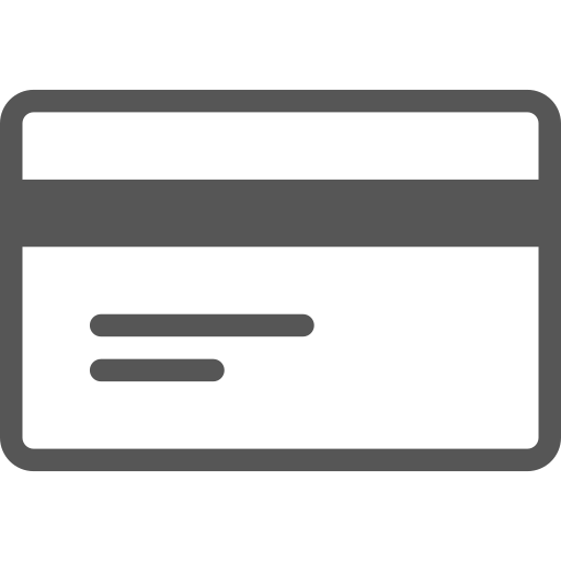 Icon representing a credit card, with a horizontal bar across the top half and two lines suggesting text or card details in the bottom half. The background is transparent.