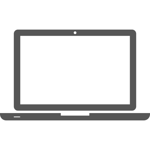 Icon of a laptop with a blank screen, viewed from the front. The design is minimalist, featuring a simple outline of the device in gray.