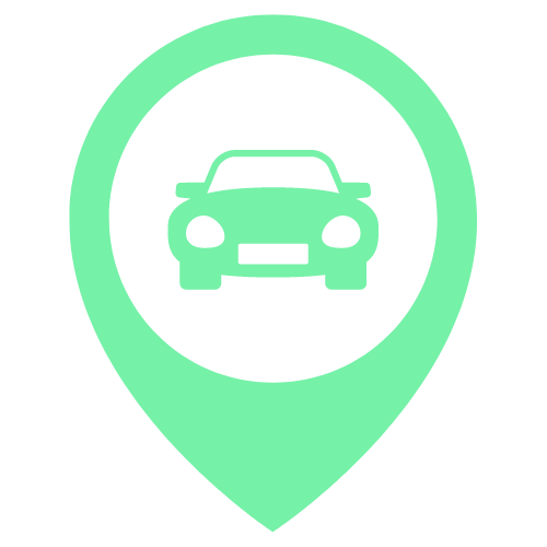 Green location pin icon with a car inside, representing mobile fingerprinting or mobile services.