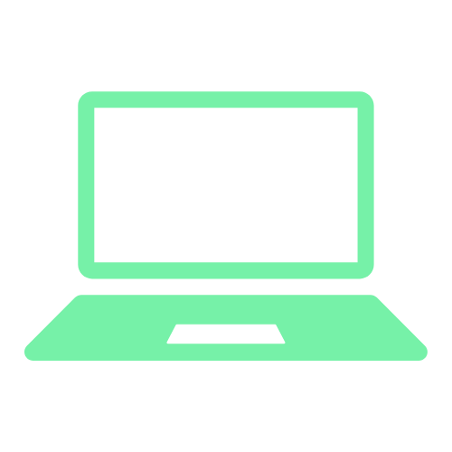 Green laptop icon, representing online services or digital access.