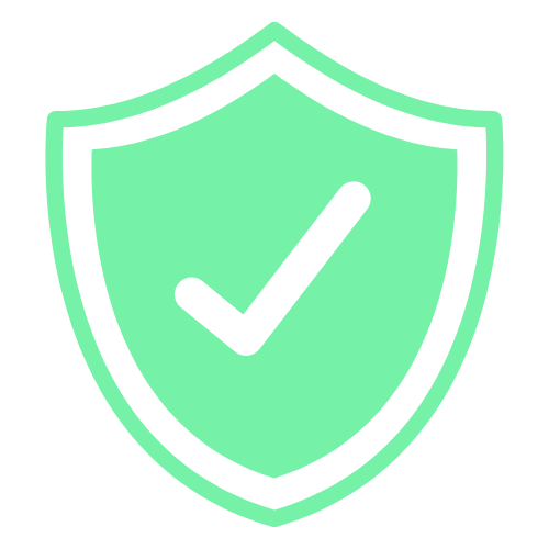 Green shield icon with a checkmark, symbolizing security and reliability.