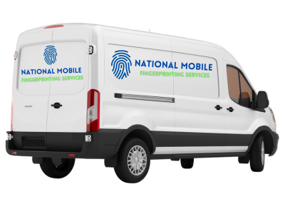 transit van with national mobile fingerprinting service logo and fingerprint on it